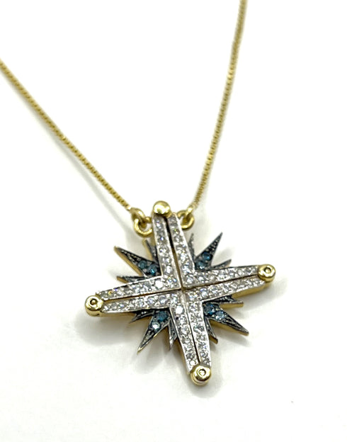 14K Gold & Black Diamond Star Of Bethlehem Opening Magnetic Necklace